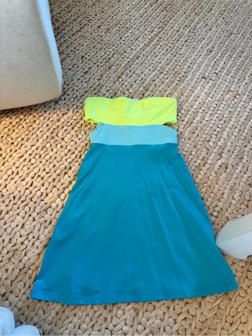 Susana Monaco Neon Yellow, Aqua and Teal Strapless Colorblock Mini Dress